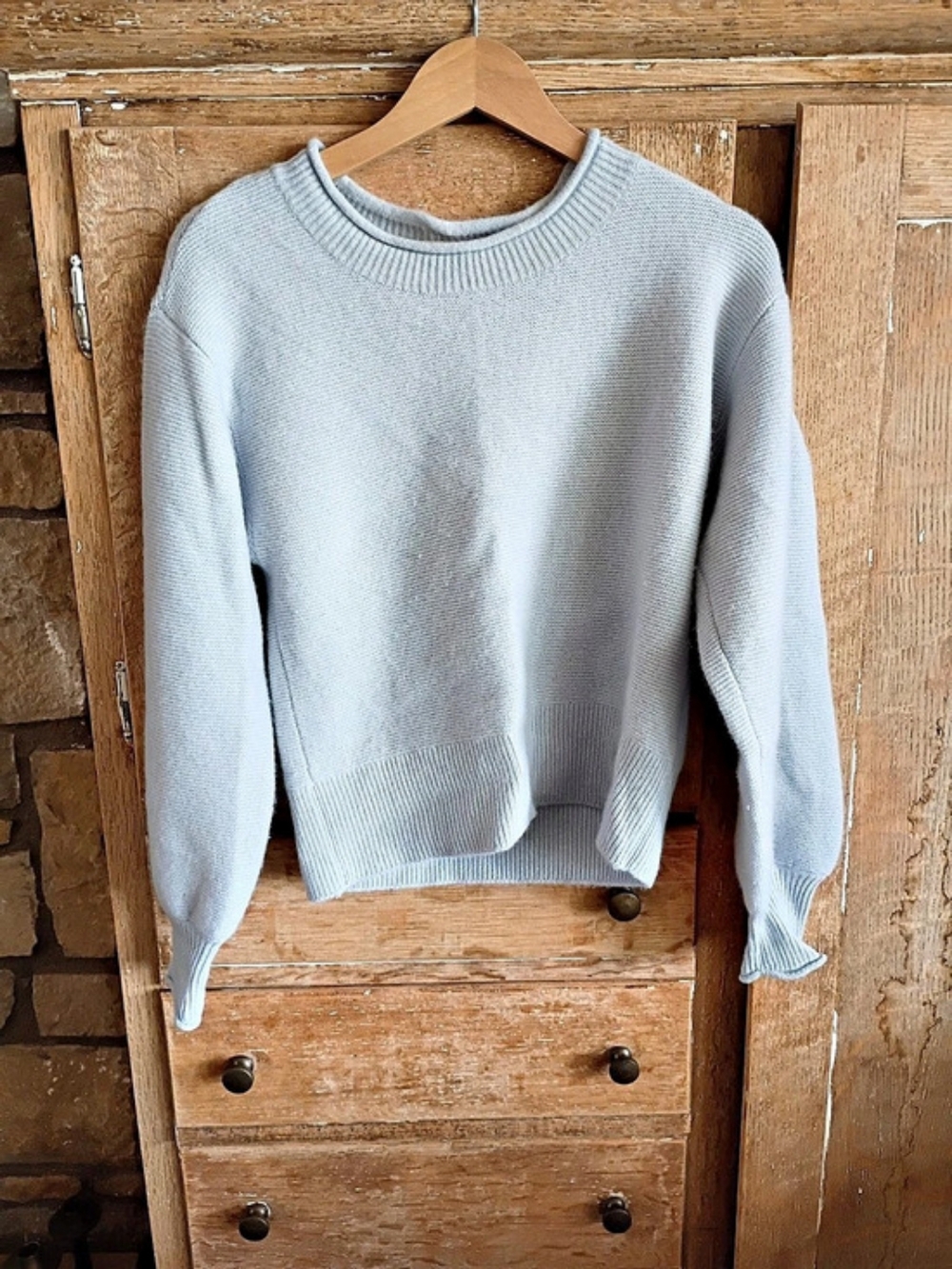 LOVESHACKFANCY Jorah Pullover Cashmere Blend Crewneck Sweater Light Blue Shimmer